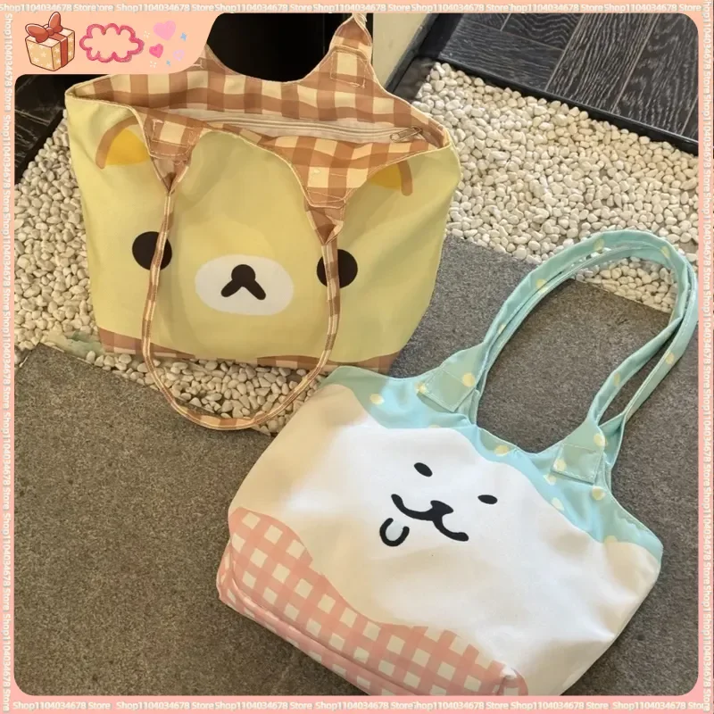 

Hot Adorable Large Capacity Rilakkuma Canvas Tote Bag Casual Cartoon Illustration New Design Student Commuter Shoulder Bag Gifts