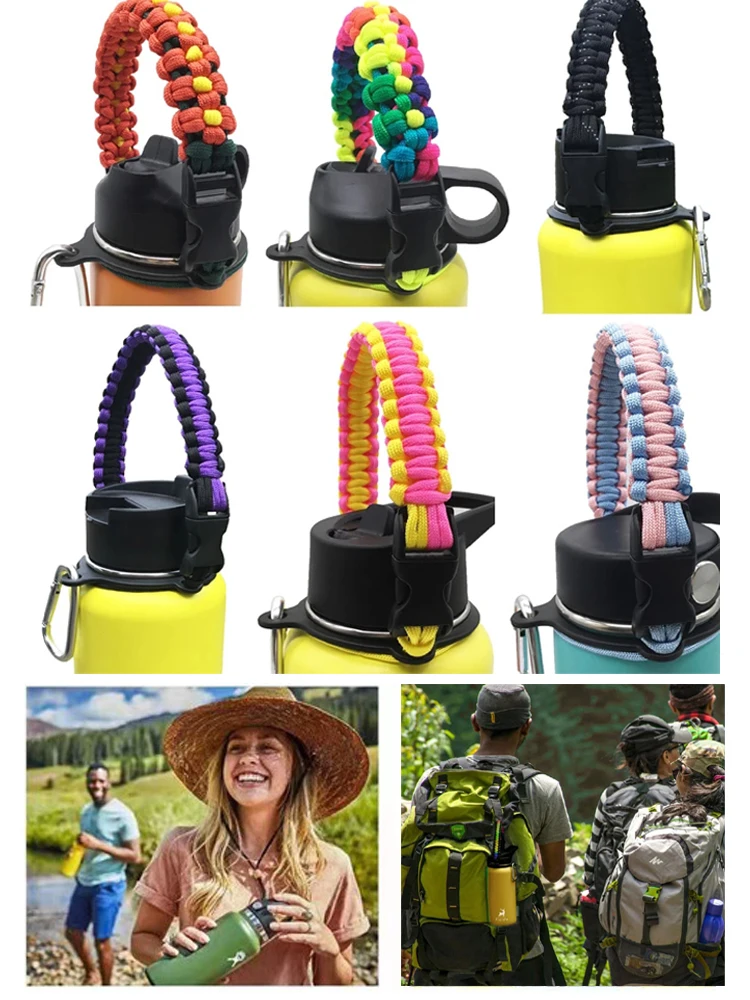 2pcs/set Braided Handle Strap Paracord 7 Core Water Bottle Hiking Travel Fits Wide Mouth Cup Holder For Hydro Flask Accessories