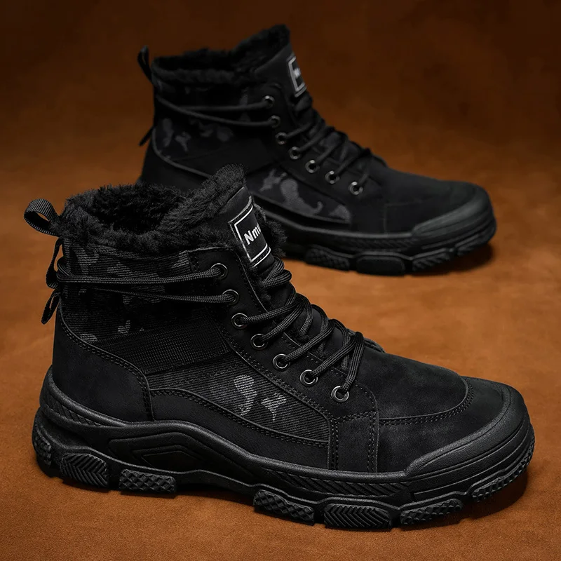 Зимние популярные мужские ветрозащитные ботинки, осенние и зимние теплые ботинки на толстой подошве, уличная обувь с высоким берцем, мужские повседневные модные ботинки