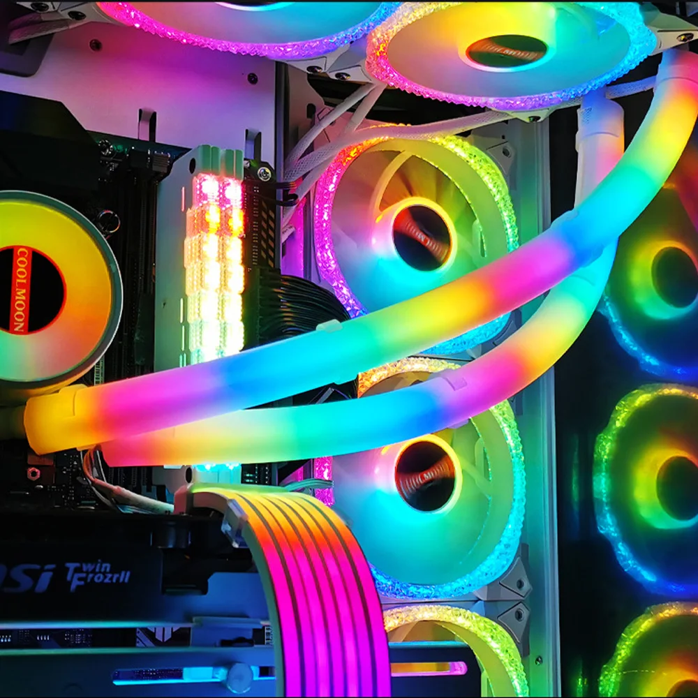 345mm 390mm 5V 3PIN ARGB LED Neon Tube Light Strip Cover Sleeve For Gaming PC AIO 120 240 360 CPU Water Liquid Cooler Modding