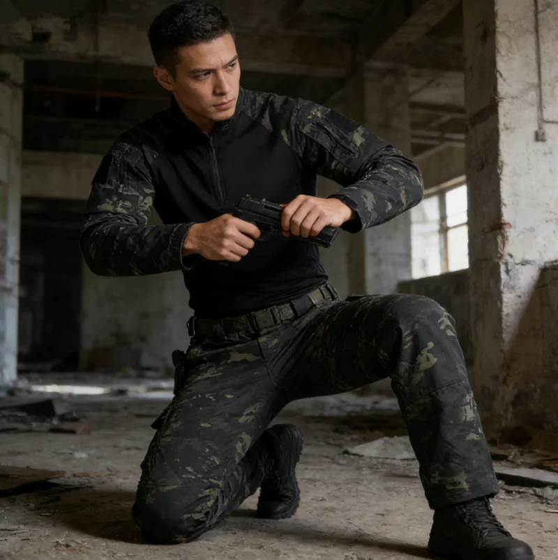 

Spring Tactical Sets Men Breathable Quick-dry Training T Shirts Multi-pocket Wear-resistant Cargo Pants 2 Pcs Suits Hunting