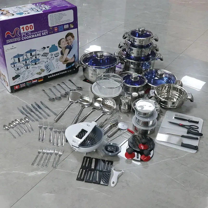 Popular Item Cooking Pot With Kitchen Utensil Set Flatware Set Stainless Steel 100pcs Cookware Set