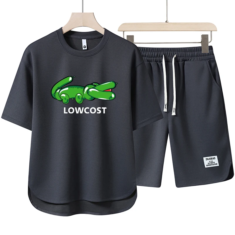 

2024 Summer Men's Jogging Set Crocodile Printed Short Sleeve T-shirt+Shorts Tracksuit Sports Set Leisure Clothing Jogging Men