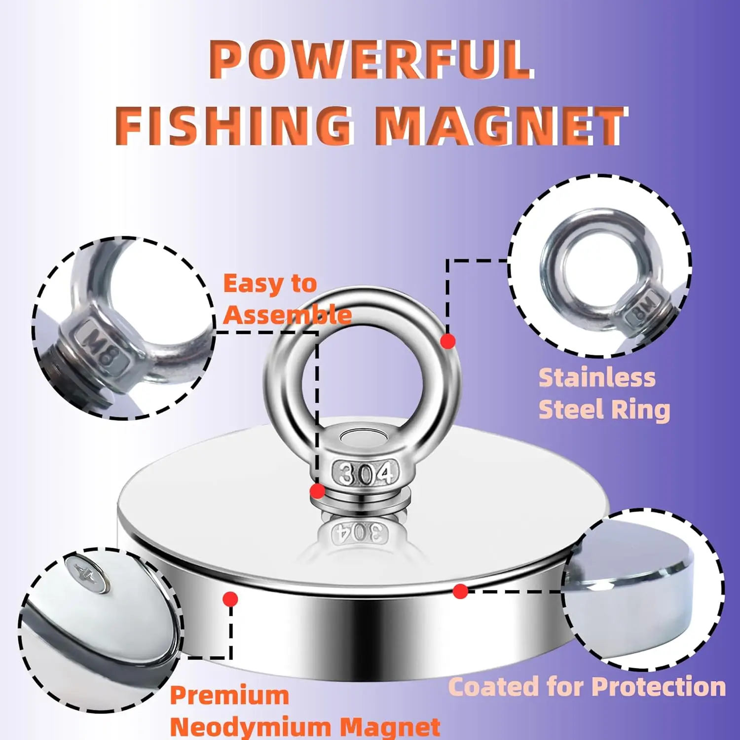 Super Strong Magnet Neodymium Fishing Magnets Super Powerful Magnets Search Magnet with Eyebolt for Salvage Magnetic Fishing