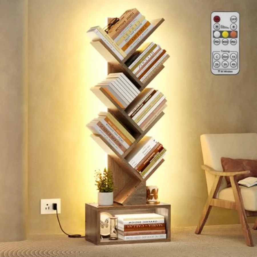 

Высокий напольный книжный стеллаж-шкаф с LED-подсветкой, органайзер для книг