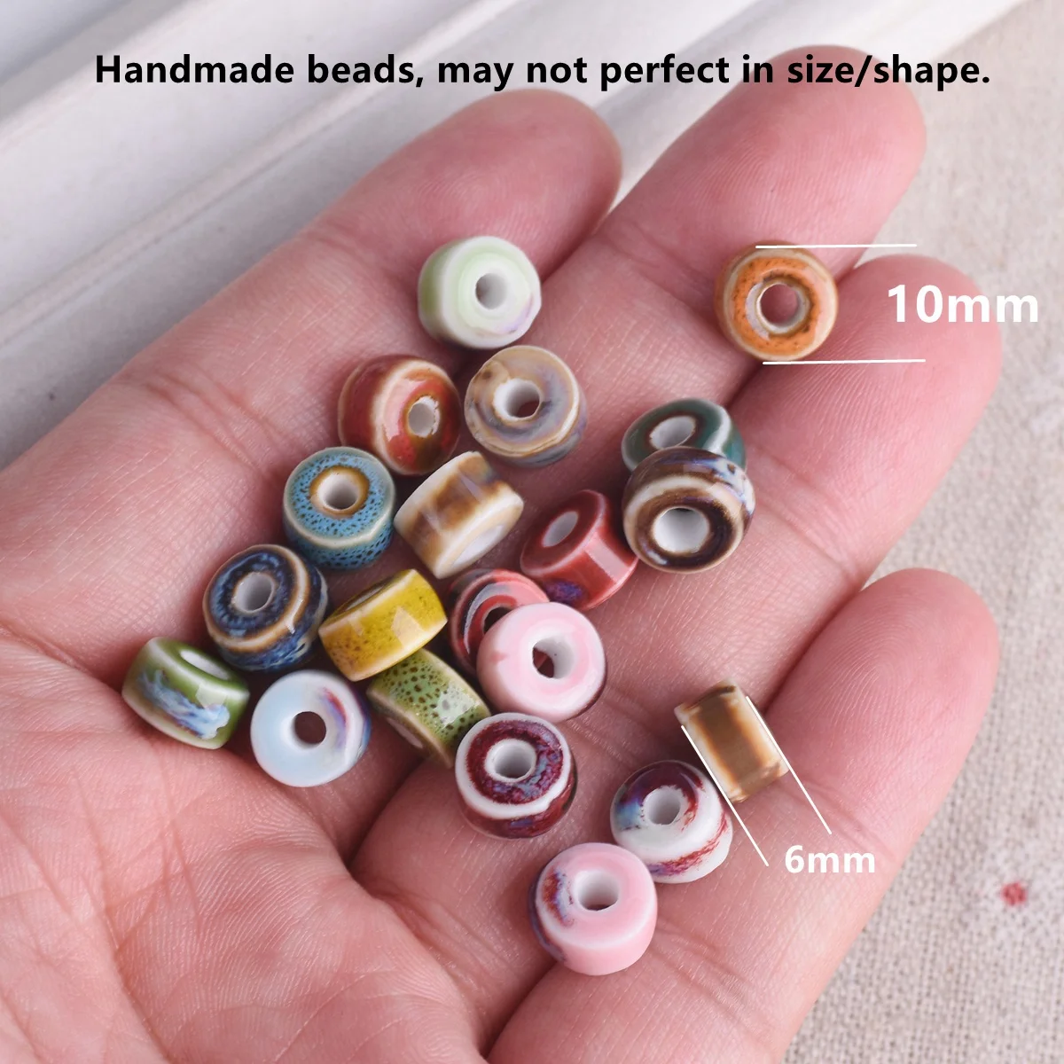 10pcs 10mm Flat Cylinder Rondelle Shape Handmade Flambed Glazed Enamal Ceramic Porcelain Loose Beads For Jewelry Making DIY