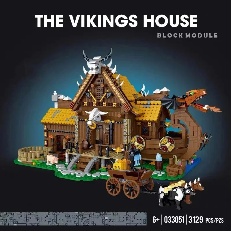 Klemmbausteine Das Wikinger-Häuschen mit LED-Beleuchtung Modulare Gebäudeblöcke Mittelalterliche Nordische Stadtansicht Architektur-Ziegelstein-Modellbausatz Jungen-Spielzeug Erwachsenen- und