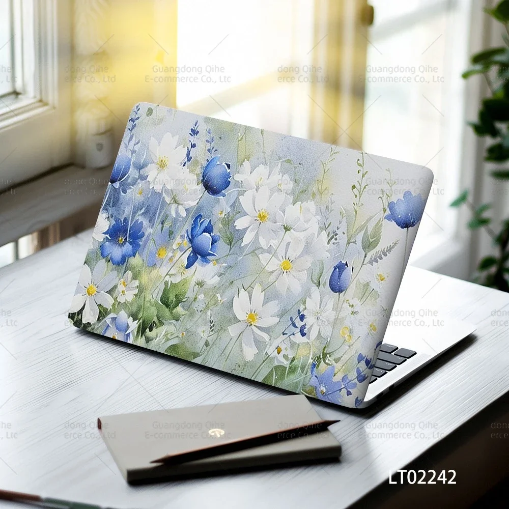 2PCS Rose Flowers Laptop Skin Sticker, Fresh Floral Waterproof PVC Decal MacBook Aesthetic Notebook Closet Ornamental Stickers
