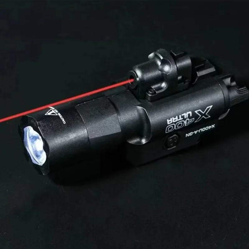 Linterna de Alta Intensidad 2 en 1 X400U con Puntero Láser, Compatible con Rieles de 20 mm, para Pistolas de Airsoft, Caza, Partidos de CS, Juegos de Guerra (Batería no Incluida)