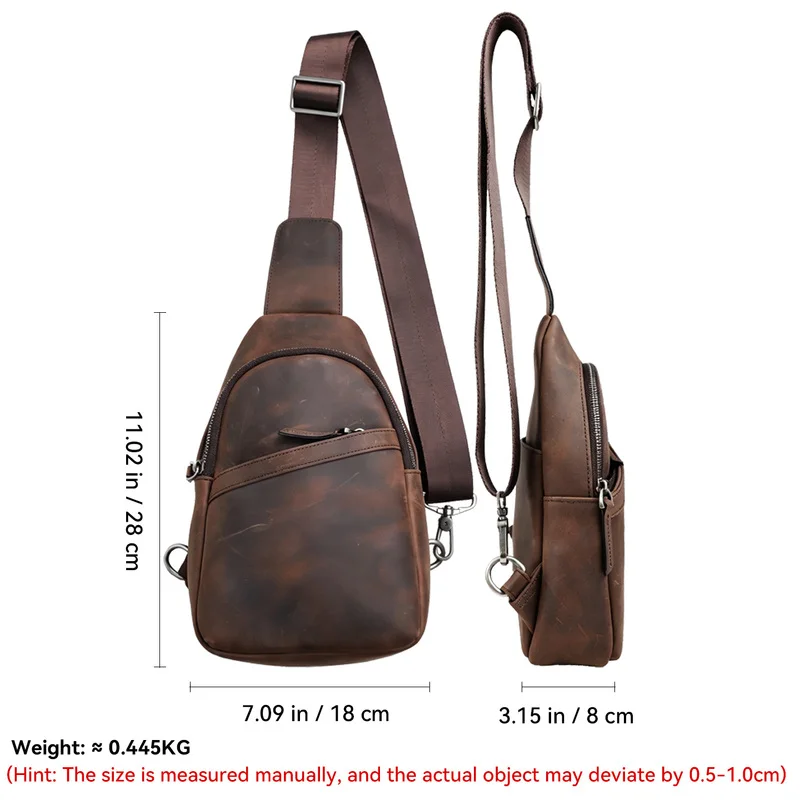 Vintage Crazy Horse Chest Bag Genuine Leather Sling Shoulder Pack High Quality Sports Backpack Messenger Crossbody Bags
