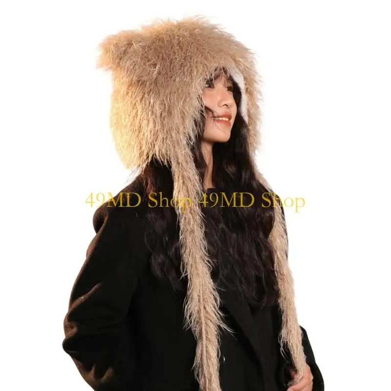 49MD Warm Fuzzy Ear Hat With 2 layer Ear Flaps Lightweight Travel Friendly Winter Unisex Design