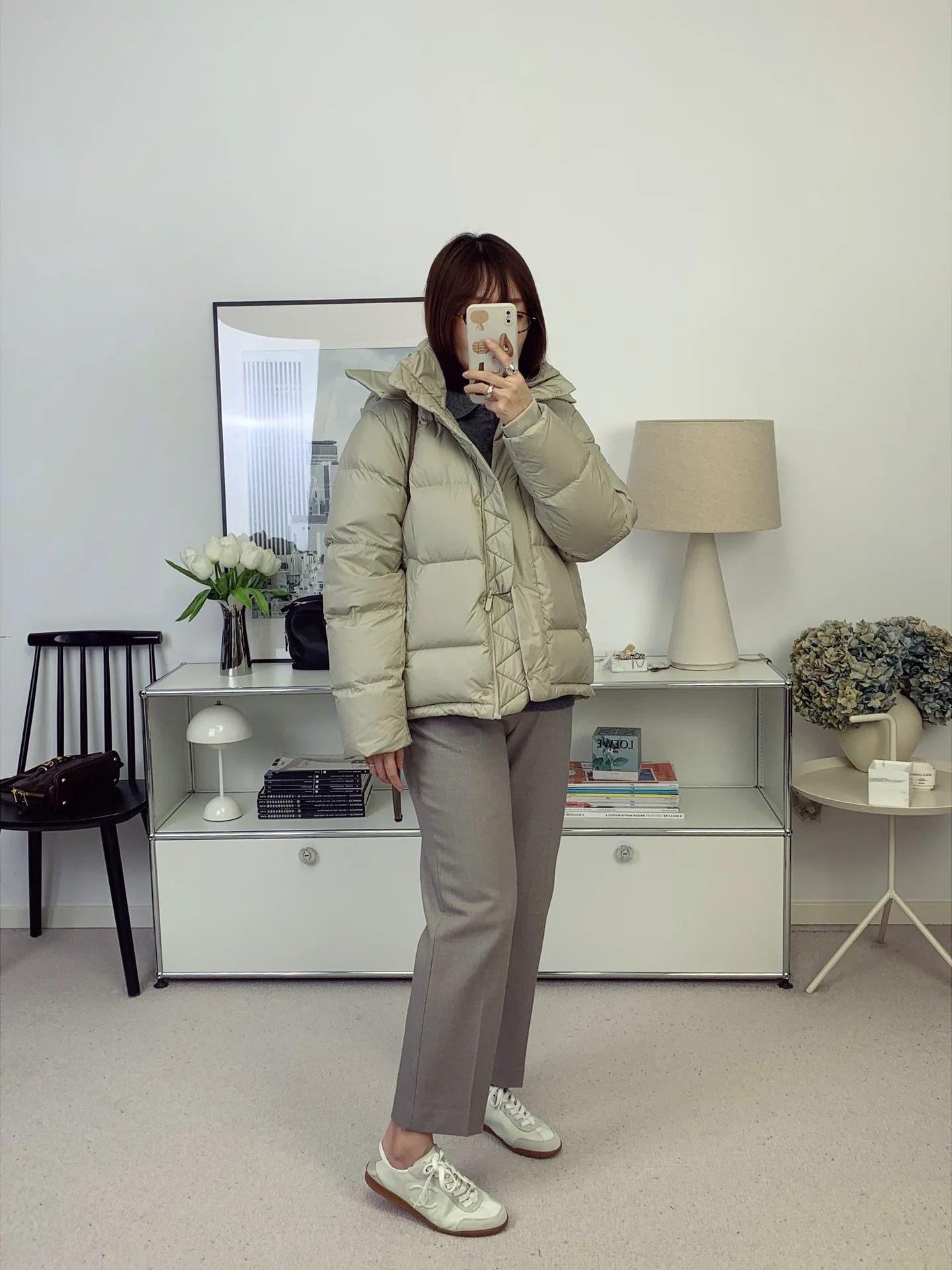 

Classic Five-Box Du down Jaet Hooded ort Coat White Du Feather Women's Casual Sle Loose Fit Warmth Polyester Fiber