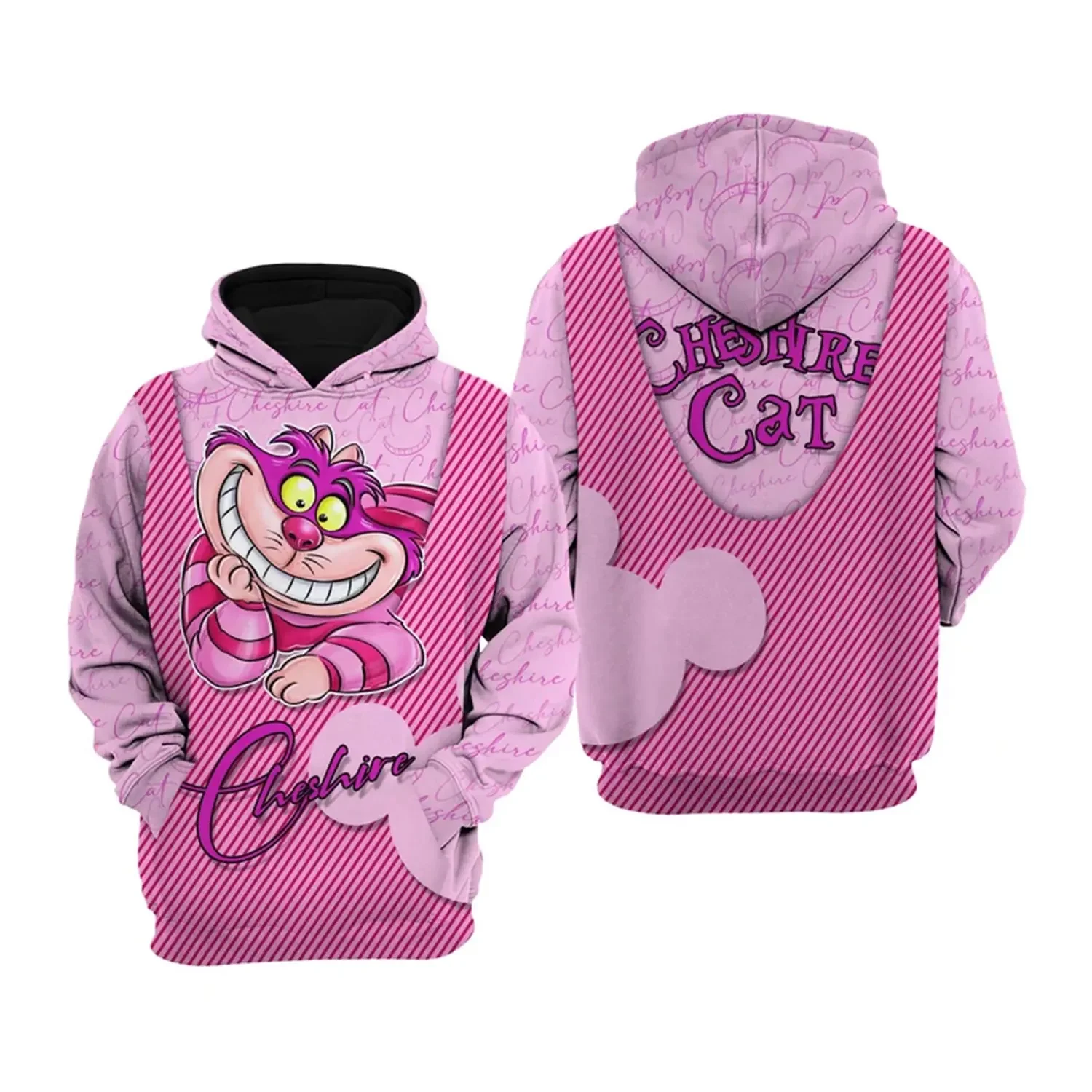 2024 New Men\'s 3D Printing Disney Cheshire Cat Zipper Hoodie Women\'s and Children\'s Street Leisure Sports Pullover