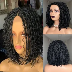 Short Box Braided Bob Wig for Black Women Curly Goddess Box Braids Wigs Synthetic Black Color Bob Hair Daily Use