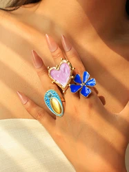 A fashion enamel flower bright ring elegant jewelry suitable for party and gift, women fashion accessories
