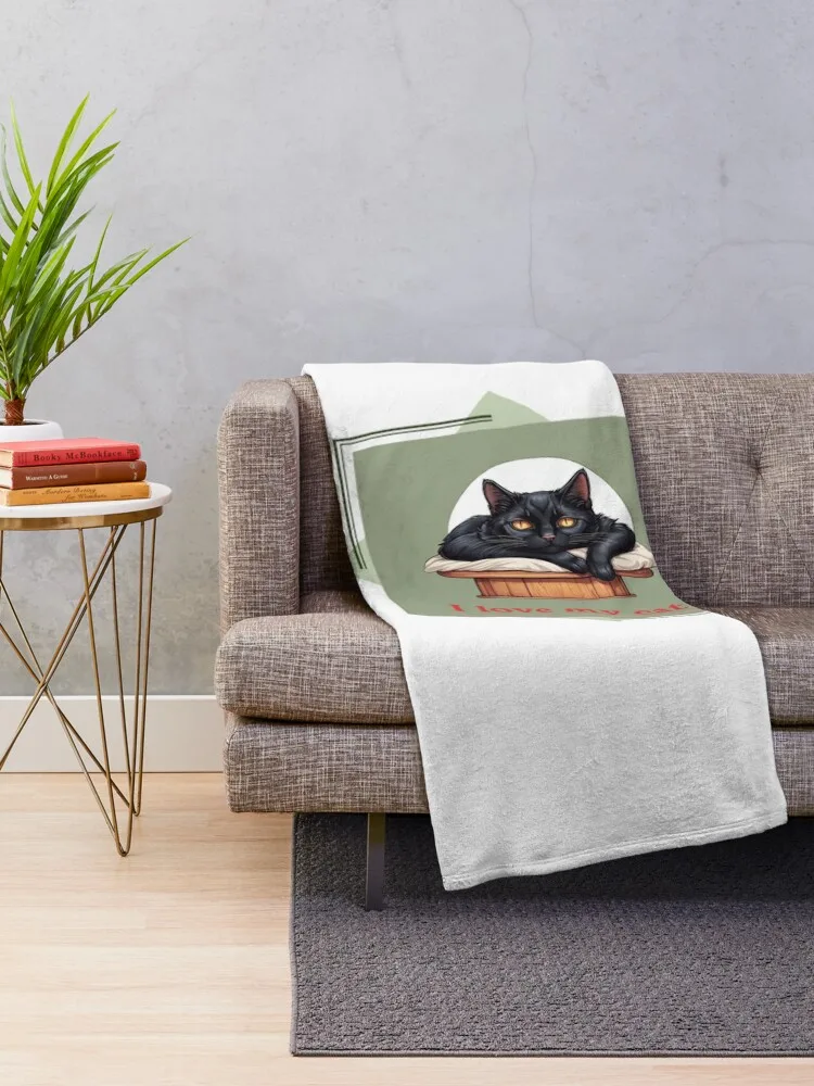 Black cat resting t-shirts Throw Blanket Plaid on the sofa Blankets For Sofas Blankets