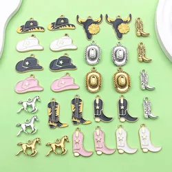 30pcs Western Cowboy Charms Alloy Western Horse, Cowboy Hat, Cowboy Boots, Bull Head Pendants for DIY Jewelry Making Accessories