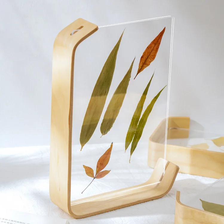 Acrylic & Wood Photo Frame,Double-Sided Transparent Floating Frame for Pressed Flowers,Dried Leaves,Photos,Tabletop Decorative