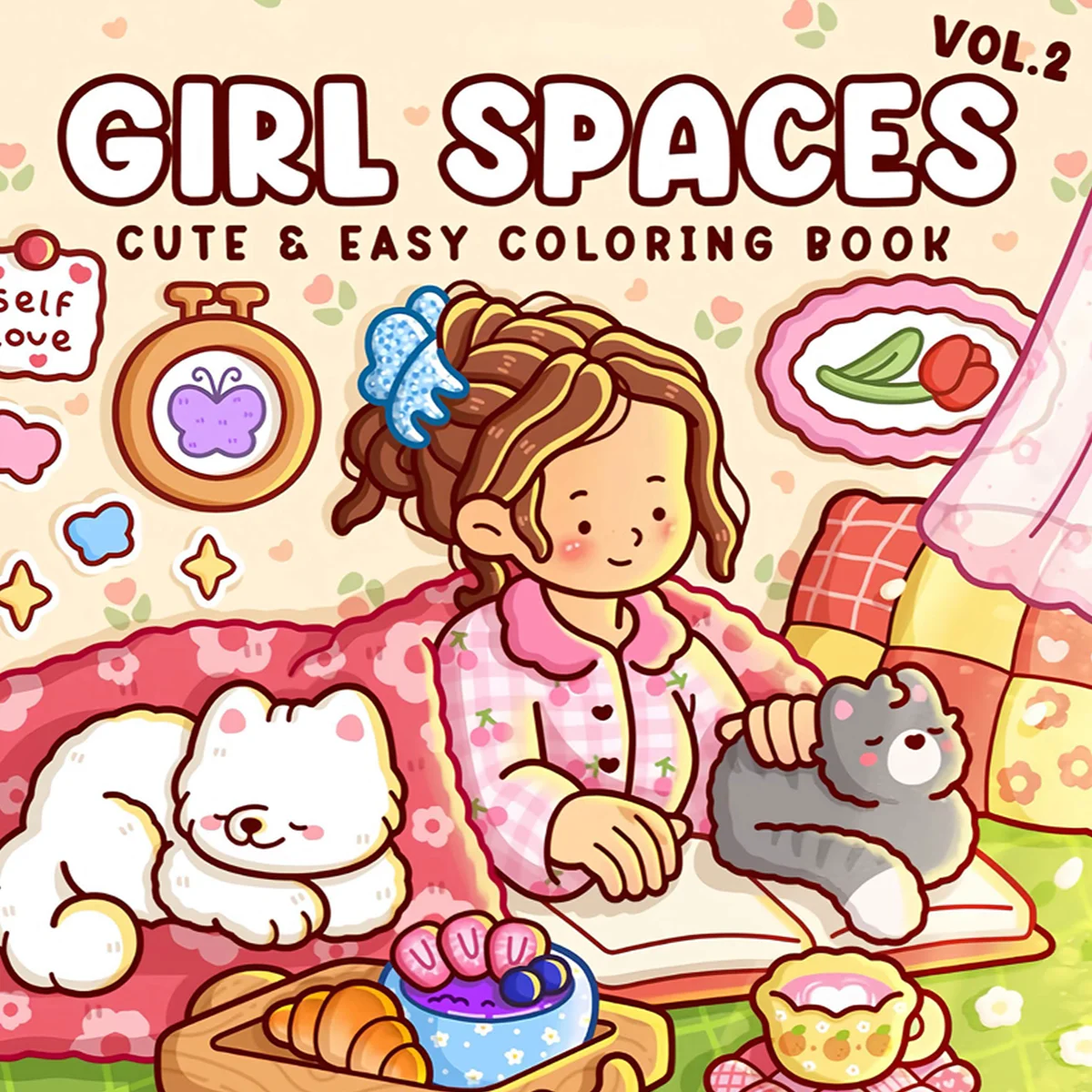 Girl Cozy Indoor Spaces Coloring Book for Teens & Young Adult Females, Whimsical Bedroom Kitchen Warm Home Leisure Scenes Lovely Pet Cat Line Drawing Activity Book, Thick No Bleed Paper Cottagecore Themed Art Workbook