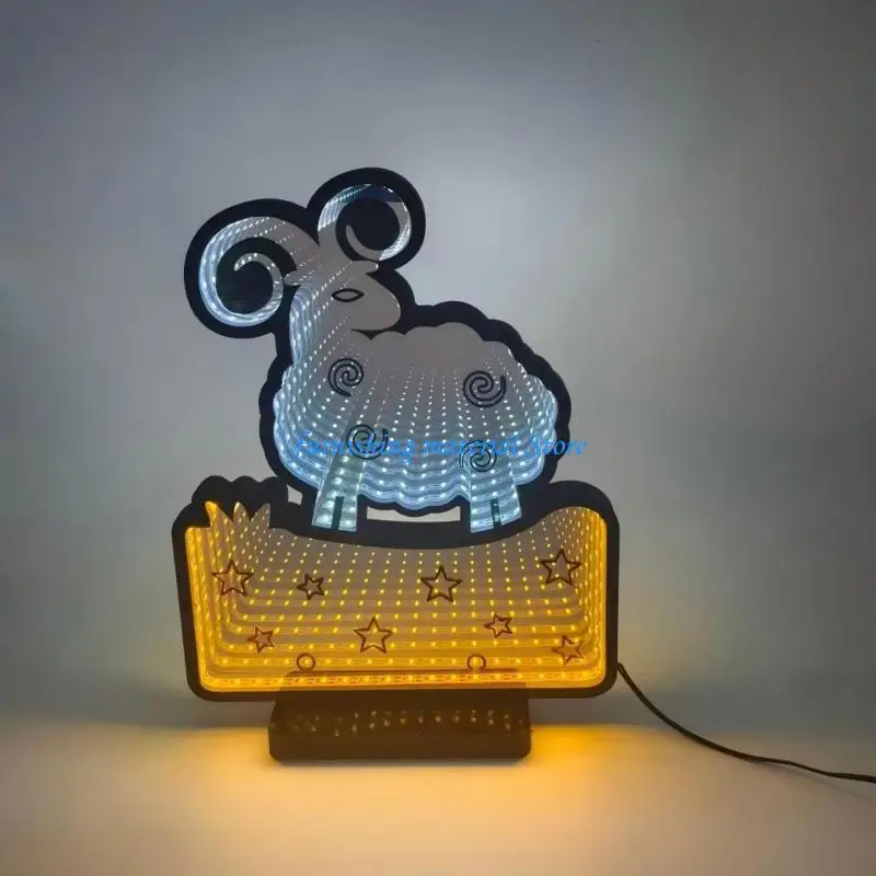 Y5GD Festive LED Light Goat Infinities Mirror Tunnel Light for Bedroom