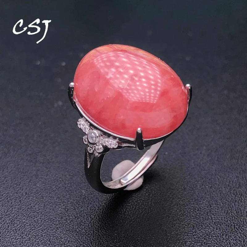 Elegant Natural Rhodochrosite Rings Sterling 925 Silver Gemstone 15*20mm Necklace for Women Birthday Party Jewelry Gift