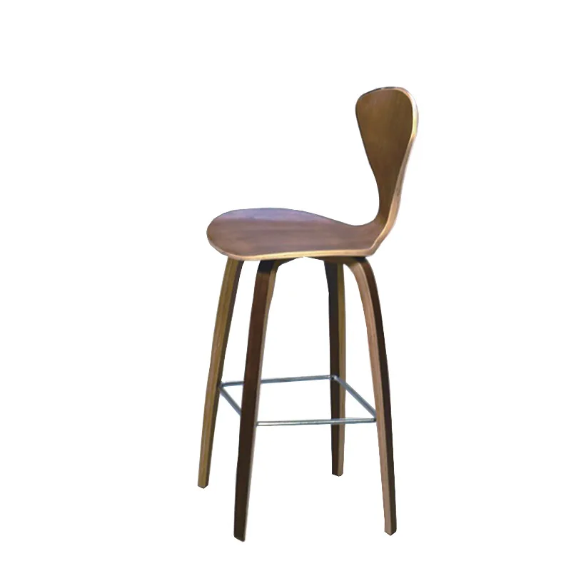 

Bar chair designer solid wood curved board simple high bar stool