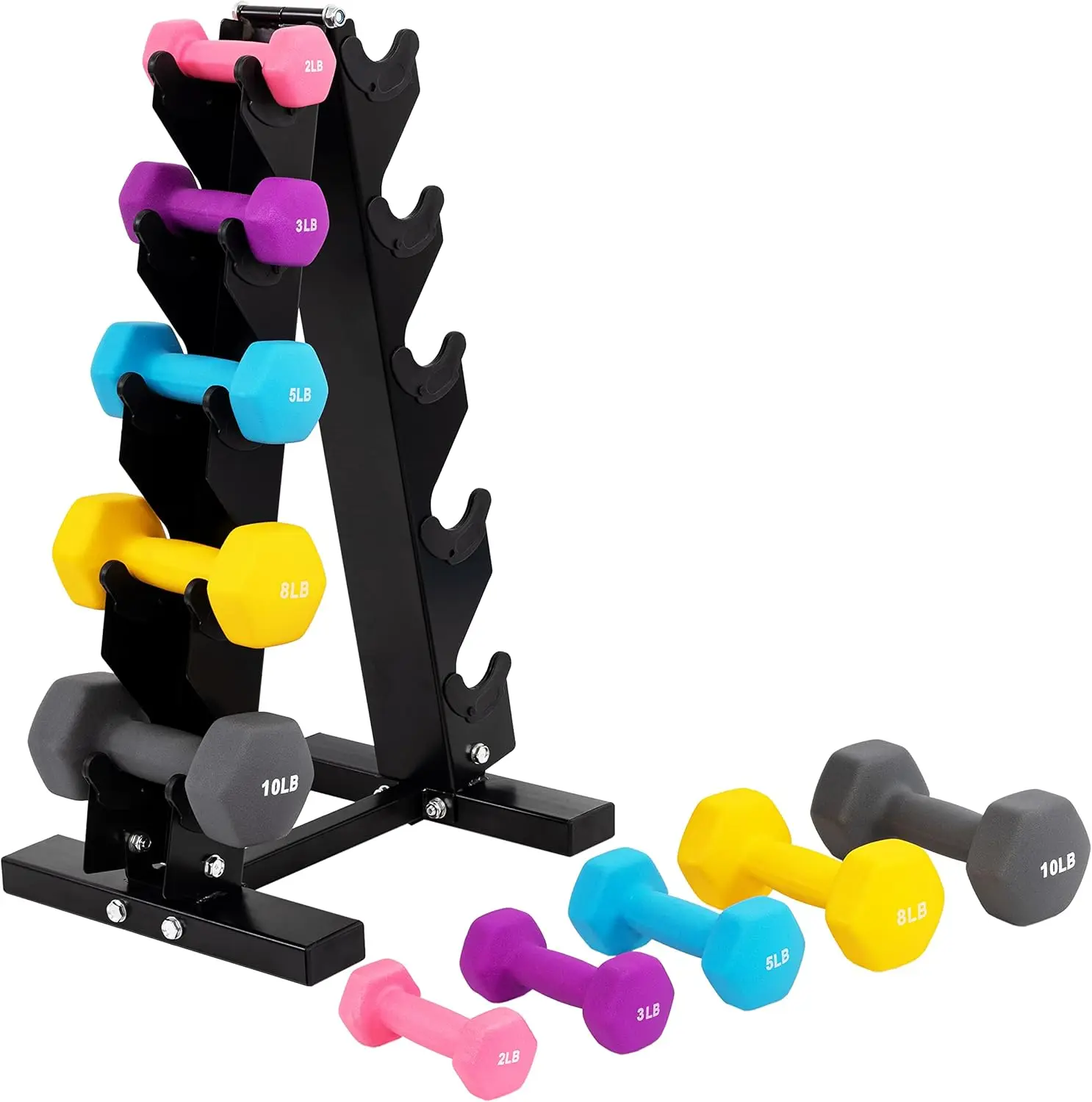 Dumbbell Hand Weights, Anti-Slip, Anti-roll, Hex Shape Colorful, Pair or Set with Stand