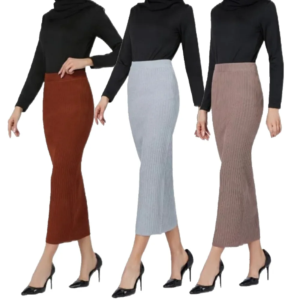 

Solid Color Knitted Pencil Skirt Straight-Leg Fashion Slimming Long Dress Elastic All March Women's Maxi Skirt Spring Autumn