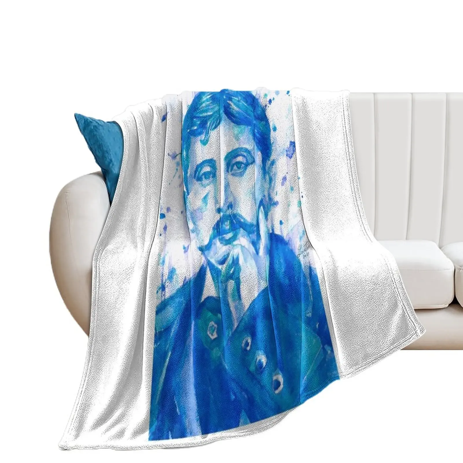 MARCEL PROUST - watercolor portrait .3 Throw Blanket Decorative Sofas Bed covers Blankets