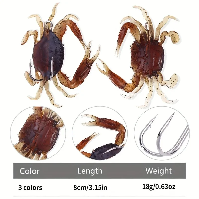 1pc Sinking Crab Soft Lures Anti-snagging Double Sharp Hooks Lifelike Fake Bait Perfect for Sea Fishing Fishing Lures Swimbait