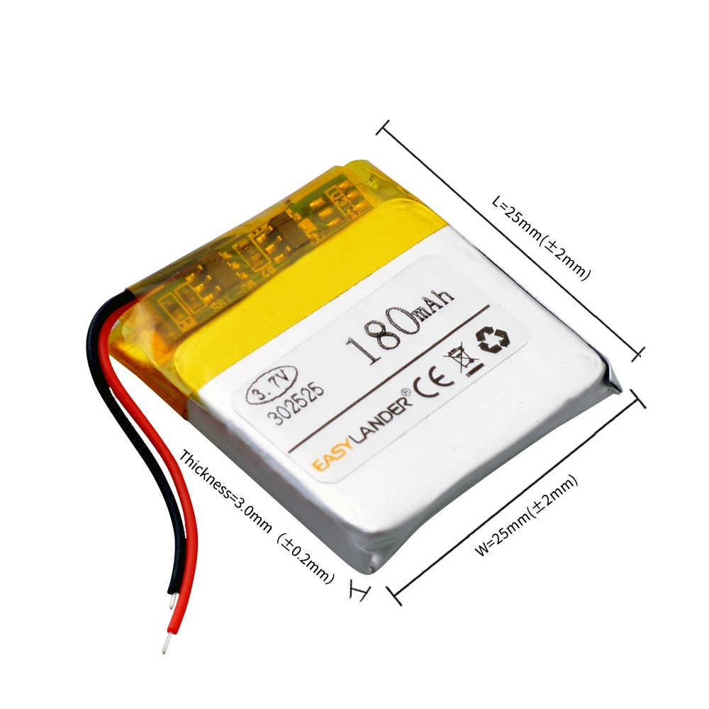 3.7V 302525 180mAh Rechargeable Lithium Li-ion Polymer Battery for Bluetooth Mp3 MP4  032525