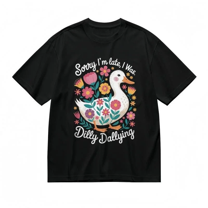 

Flower Duck Graphic Printing Summer Luxury Brand Pure Cotton Men's and Women's T-shirt Short Sleeve Street Fashion Trend