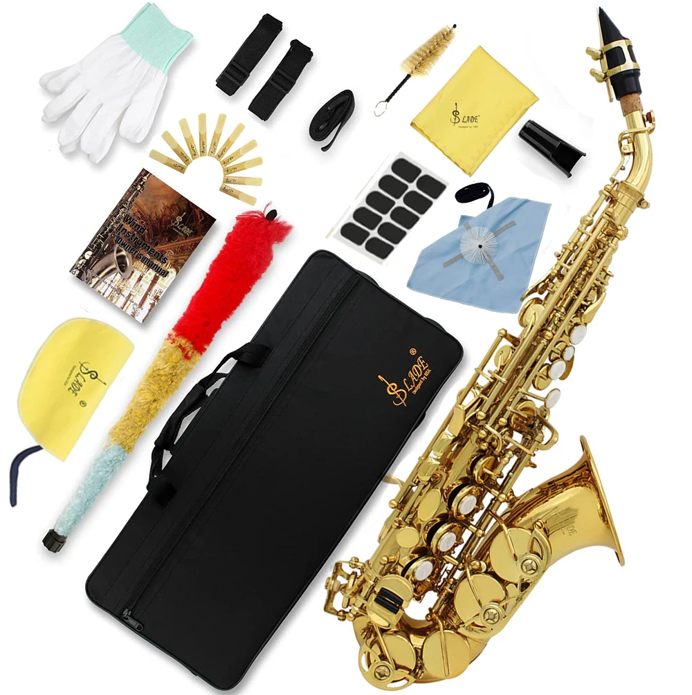 

SLADE Bb Soprano Saxophone Gold for Beginners Adults Sax with Box Cleanning Cloth Reeds Strap Brush Gloves Accessories