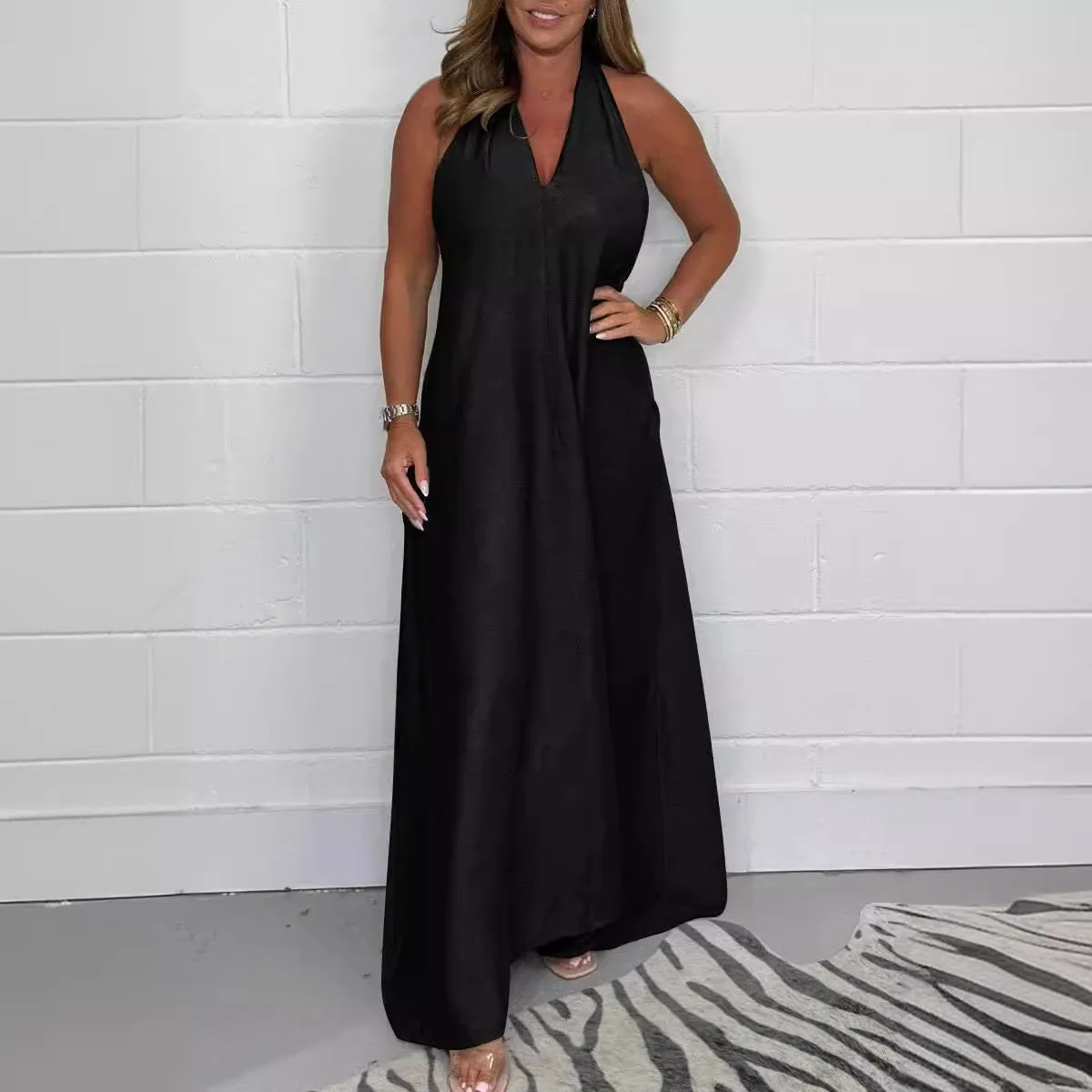 

Женские элегантные платья длиной до пола, однотонное вечернее платье без рукавов с v-образным вырезом, однотонное вечернее платье с открытой спиной, вечерние летние платья