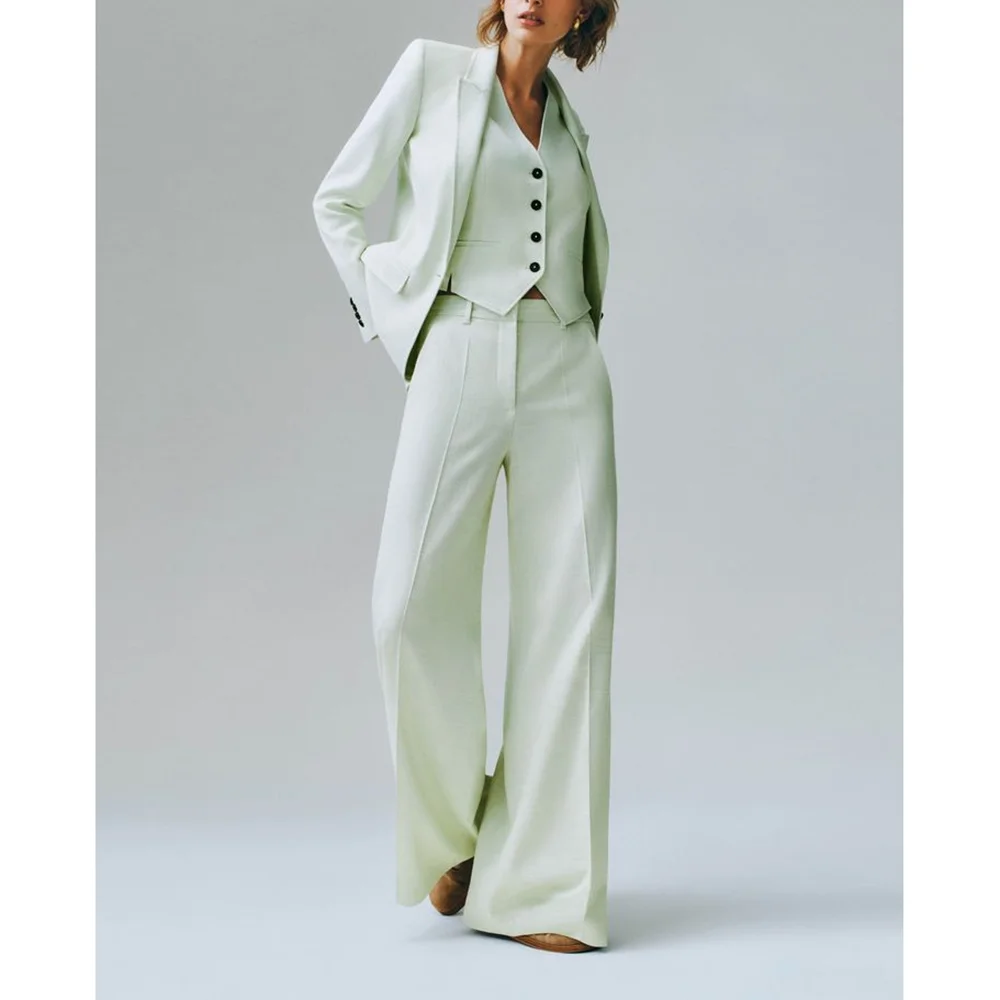 Light Green Single Button Women Pants Set New Female Three Pieces(Blazer+Trousers+Vest) Casual Formal Trip Party Suits
