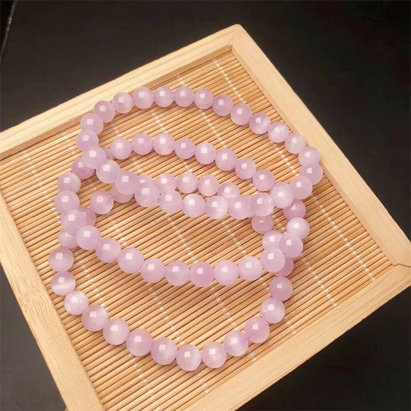 7MM Natural Kunzite Bracelet Women Charm Simple Circle Strand Bangles Yoga Energy Wrist Jewelry 1PCS