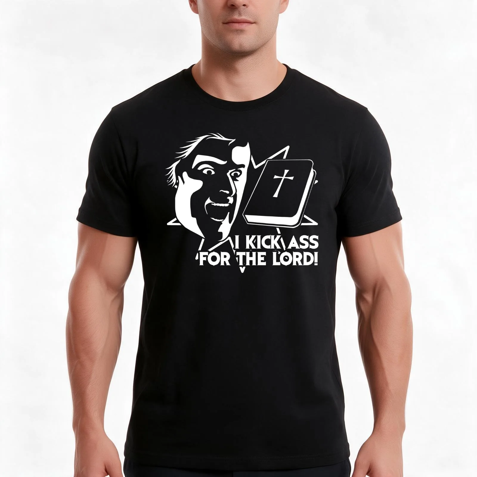 Kicking Ass For The Lord! T-Shirt Summer Casual Cotton Tee Oversized Streetwear Tops Vintage Graphic Print Unisex Men Women