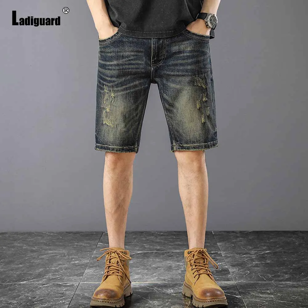 Ladiguard 2023 Stylish simplicity Fashion Short Jeans Men Patchwork Denim Shorts Vintage Street Pocket Shorts Mens Half Pants