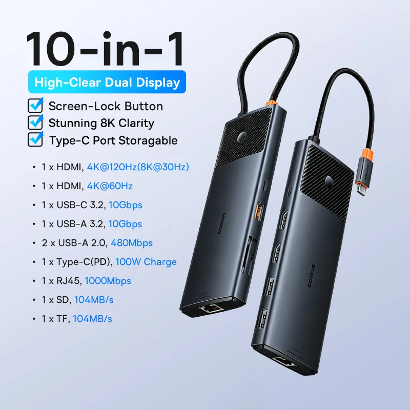 Baseus EH3 12-in-1 USB C Hub HDMI DP 4K 60Hz Triple Display 3.2 voor MacBook Laptop PD 100W Type C HUB met standaard Dockingstation
