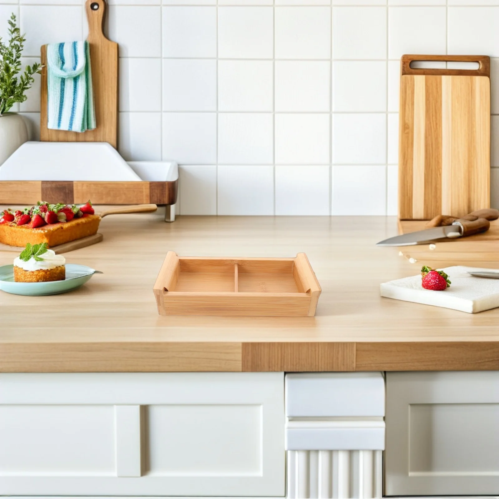 

Vintage Bamboo Divided Serving Tray 2 Compartment Snack Organizer for Sushi Fruits Nuts Dry Fruit Plates Restaurant Use