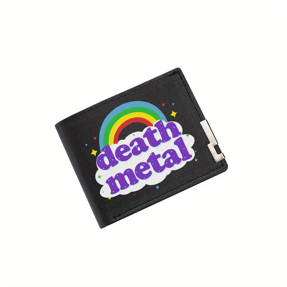

Мужской кошелек Death Metal Rainbow Star Cloud Text с принтом, простой современный стильный деловой кошелек для отца, парня, Рождество L