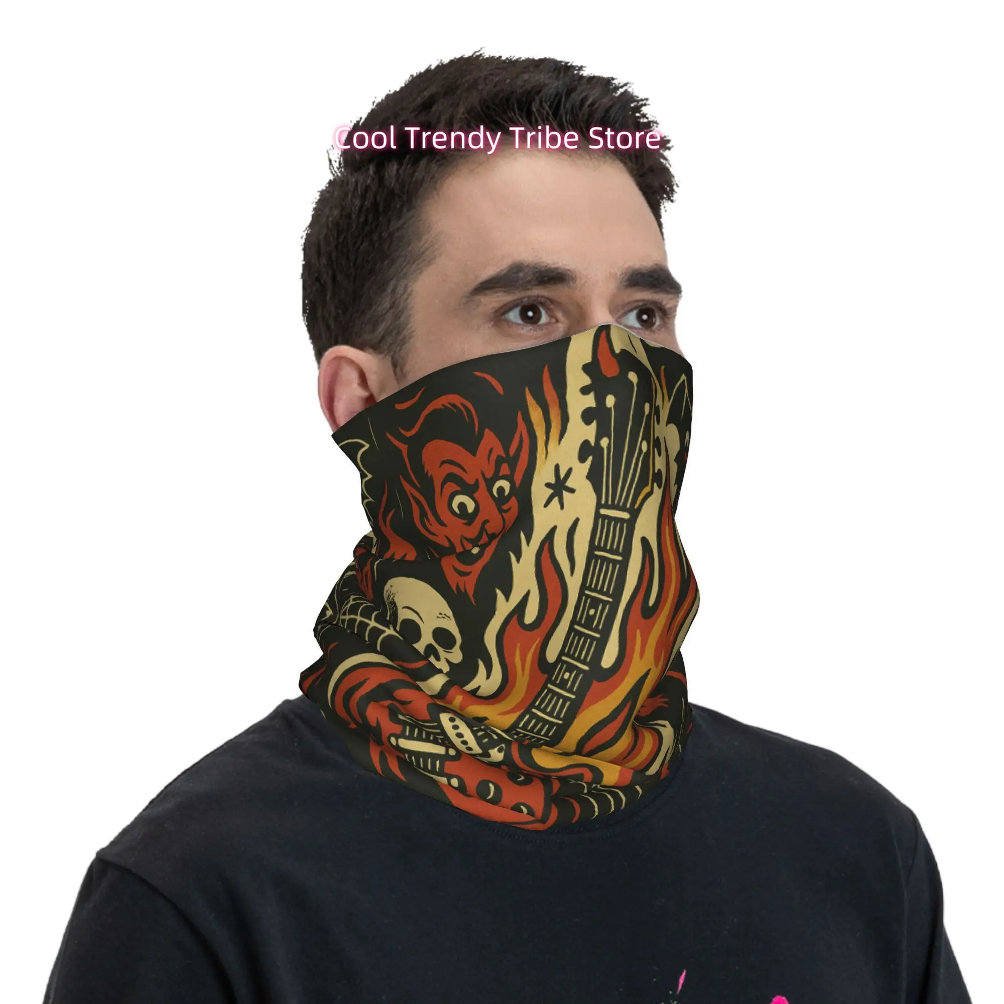 Flaming Guitar Demons Vintage Rockabilly Gothic Novelty Print Bandana Men Funny Head Scarf Outdoor Fashion Headwrap Gift