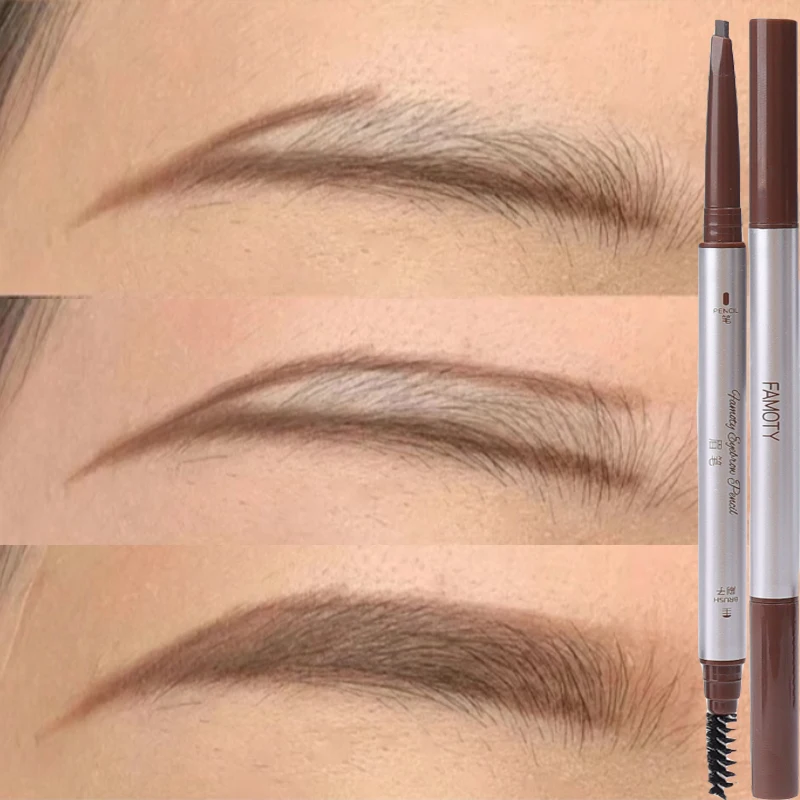 ผู้หญิง Professional ดินสอเขียนคิ้วเครื่องสําอางกันน้ํา Double-Ended Eyebrow Tattoo พร้อมแปรงติดทนนาน Natural Brow แต่งหน้า