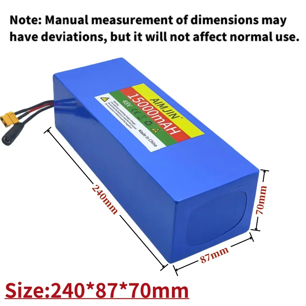 BMS 포함 리튬 이온 배터리 팩, 54.6V 충전기, 전기 스쿠터 자전거에 적합, 13S4P, 15000mAh, 48V