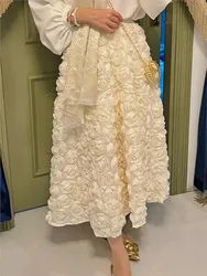 3D Flower Camellia Party Evening Lady Skirts A-line Loose Elastic Waist Elegant Long Skirts Chic Luxury Women Clothes 2024 New
