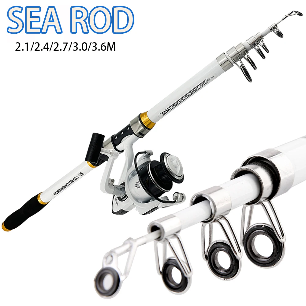 Комбинированная катушка для удочки, телескопическая удочка для путешествий со спиннинговой рыболовной катушкой, наборы для морской и соленой воды, пресной воды, 2,1–3,6 м