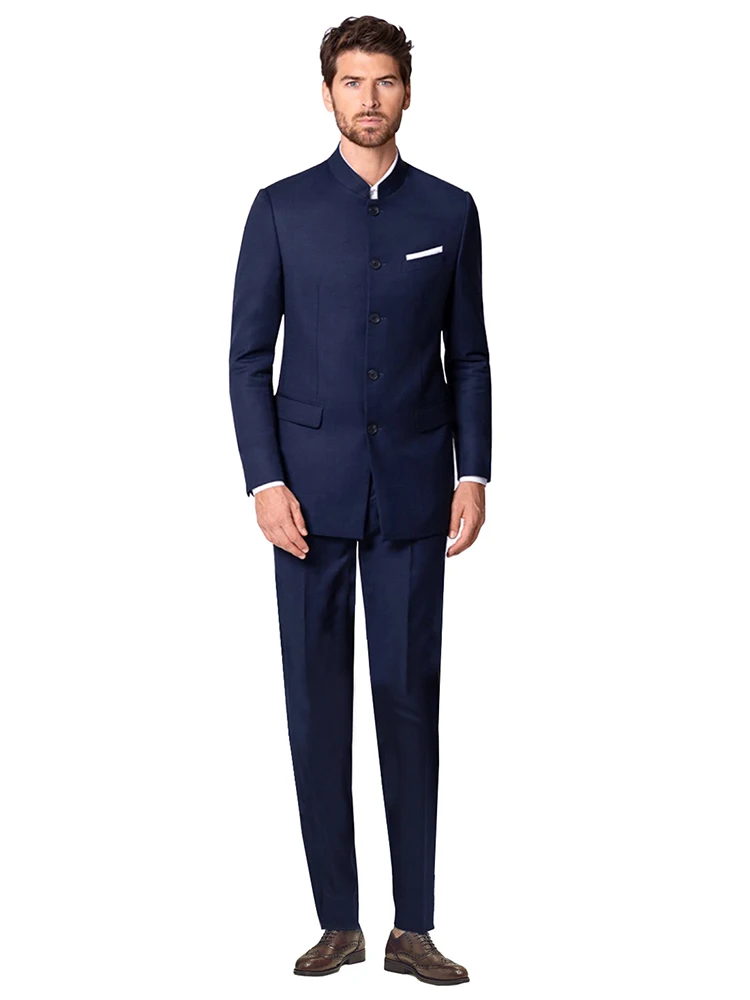 

Men's Two Piece Suit Stand Collar Slim Fit Single Breasted Set