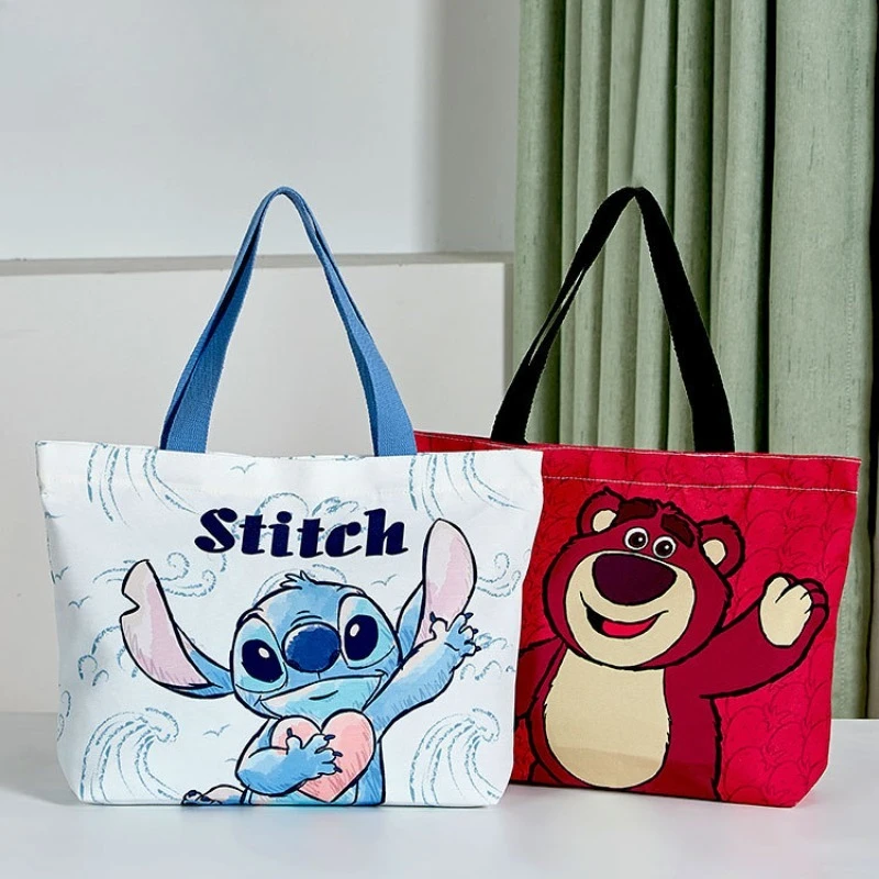 

2026 New Cute Disney Lilo & Stitch Canvas Tote Bag Large Capacity Shoulder Bag for Women Fashion Cartoon Handbag with Handles