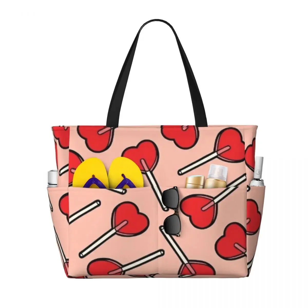 Lollipop Hearts Lolita Aesthetic Beach Travel Bag, Tote  Popular Practical Daily Shoulder  Multi-Style Pattern