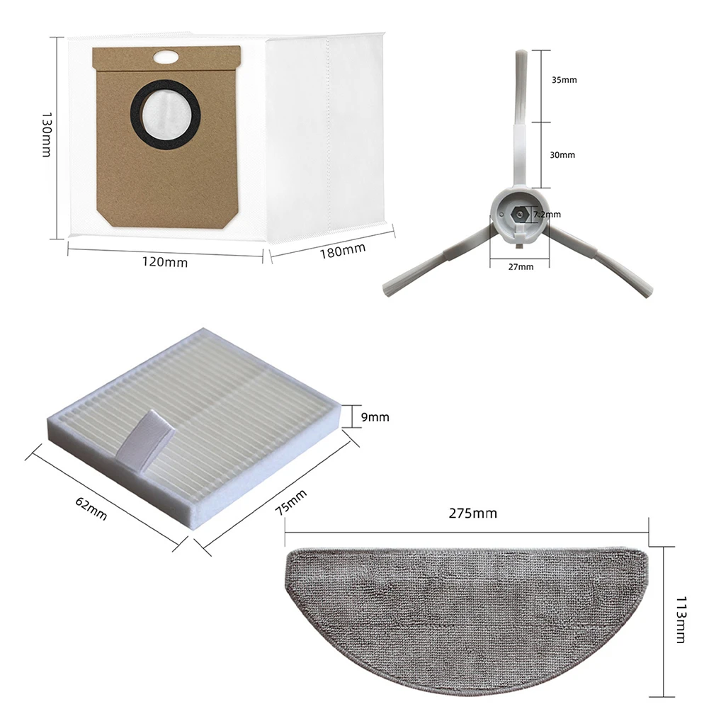 Сменный комплект робота-пылесоса, совместимый с Polaris PVCR 4250 4260, с боковой щеткой, фильтром, шваброй, тканевым мешком для пыли